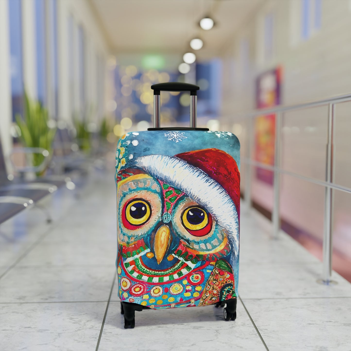 Owl in Santa Hat Christmas Art Luggage Cover