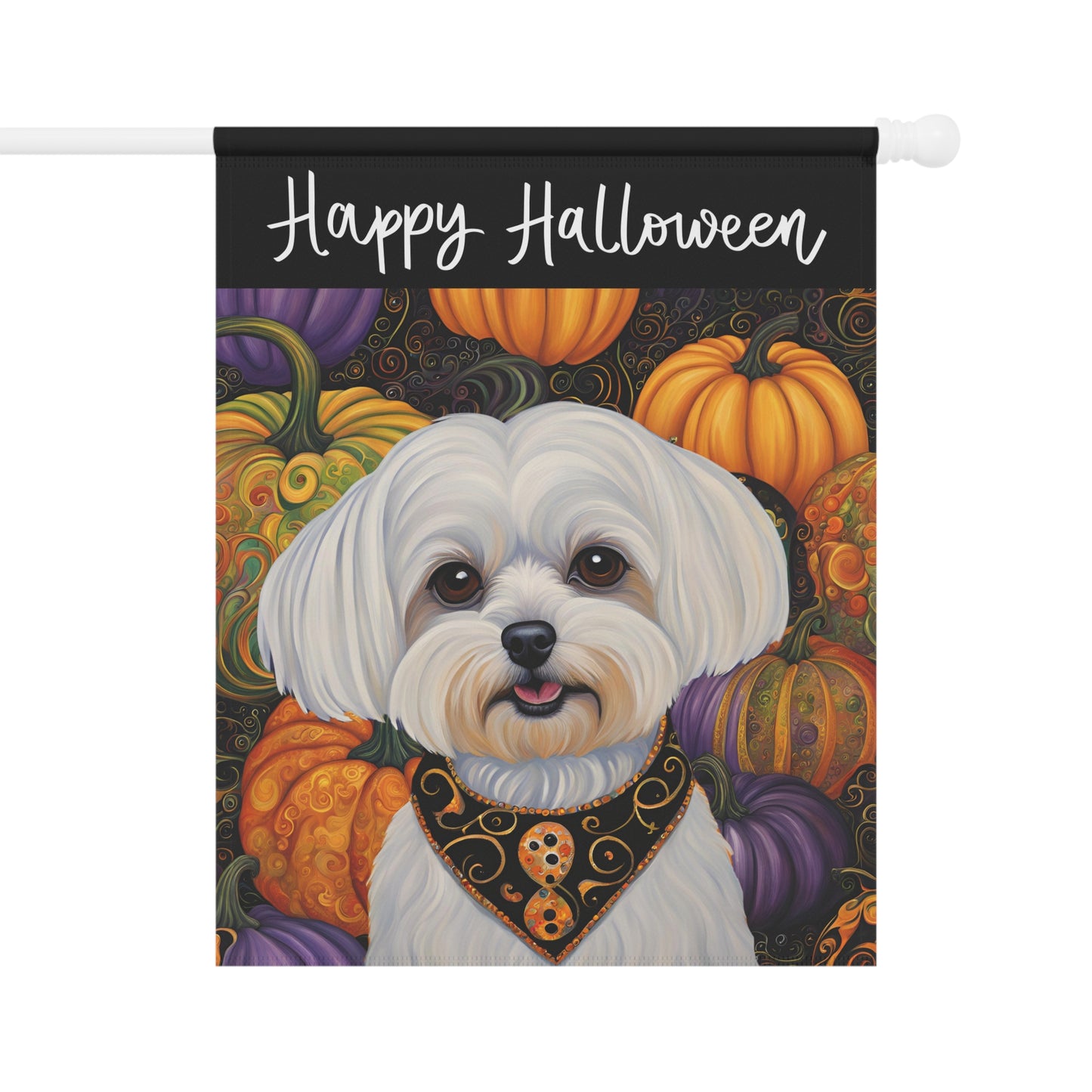 Maltese Happy Halloween 2-Sided Garden & House Flag/Banner