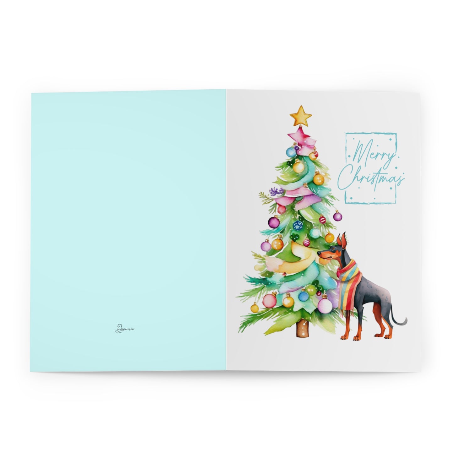 Doberman Pinscher Merry Christmas Tree Cards (5 Pack Blank Inside)