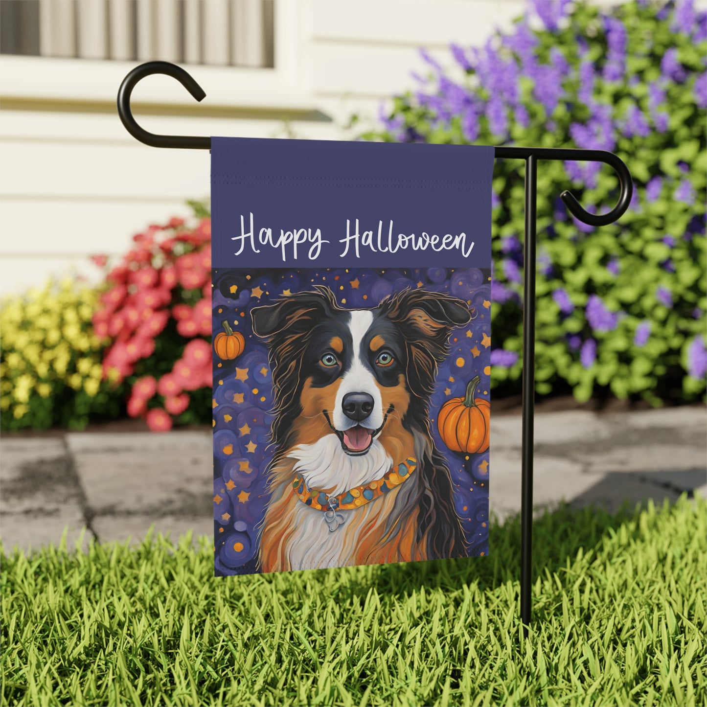 Australian Shepherd Happy Halloween 2-Sided Garden & House Flag/Banner