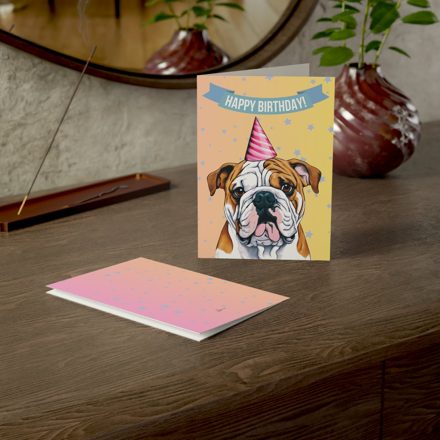 English Bulldog Happy Birthday 5 x 7 Greeting Cards (10 Pack)