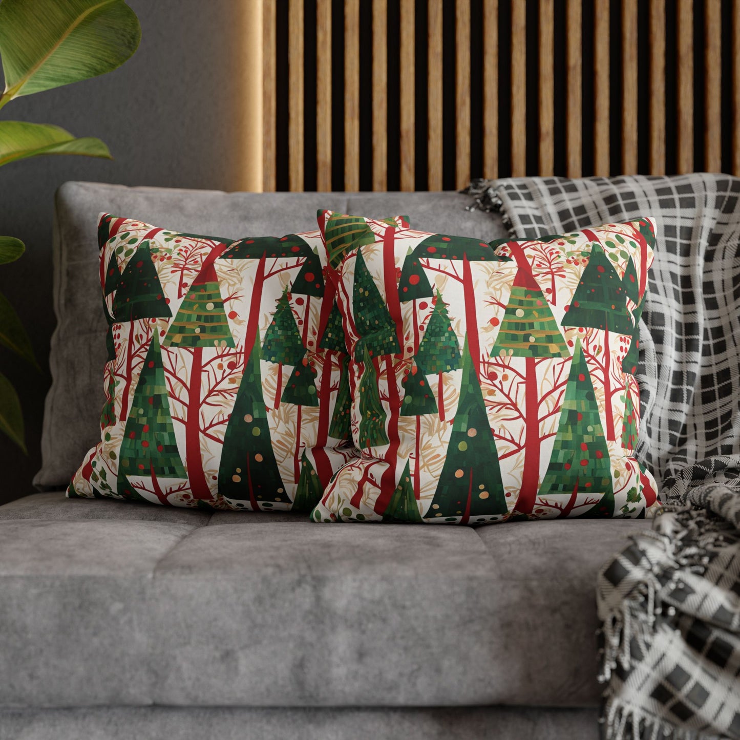 Modern Christmas Trees Square Poly Canvas Pillowcase