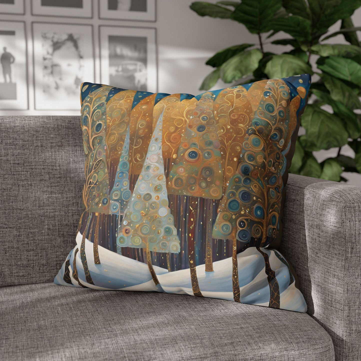 Christmas in the Forest Square Poly Canvas Pillowcase