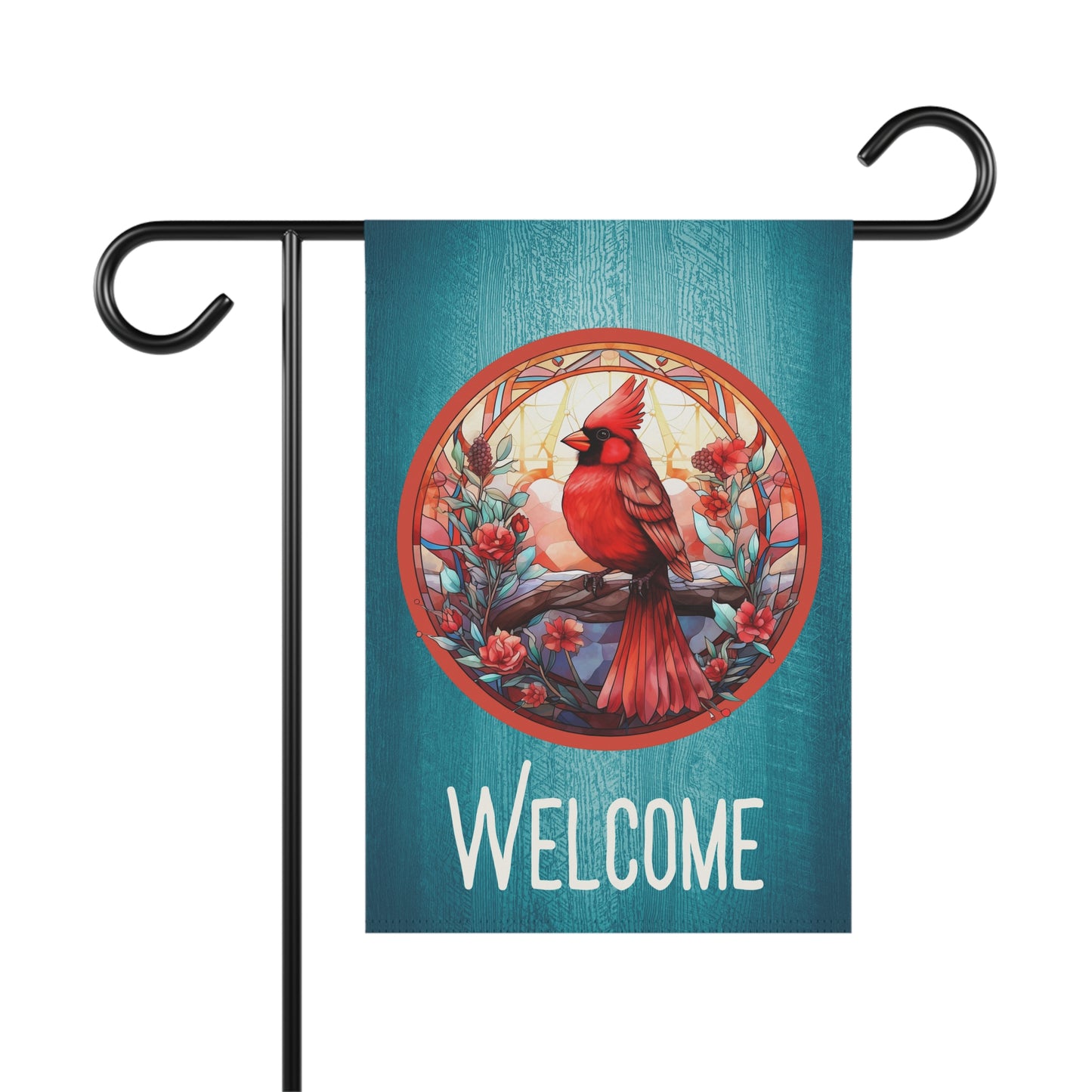 Stained Glass Cardinal 5 Welcome 2-Sided Garden & House Banner