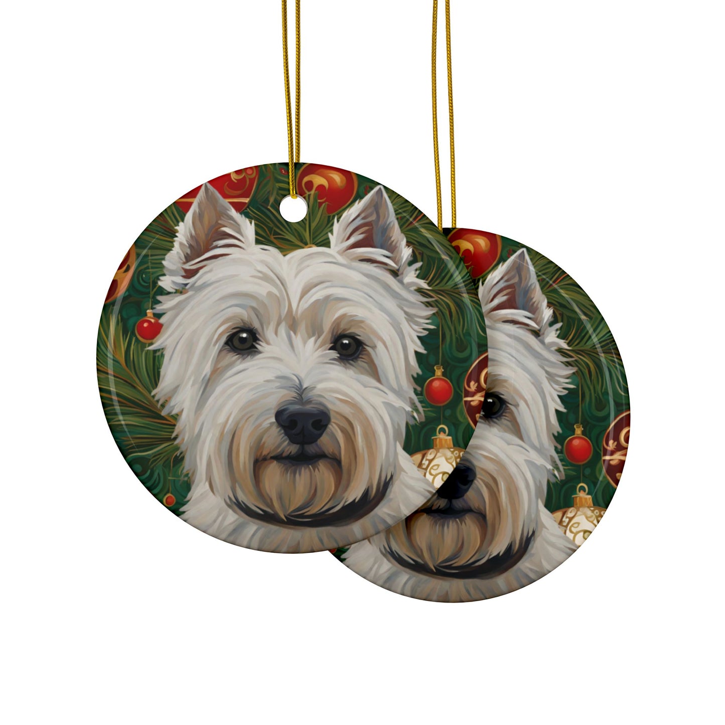 Westie Christmas 3" Ceramic Ornaments, 2-Side Print, (1pc, 10pcs)