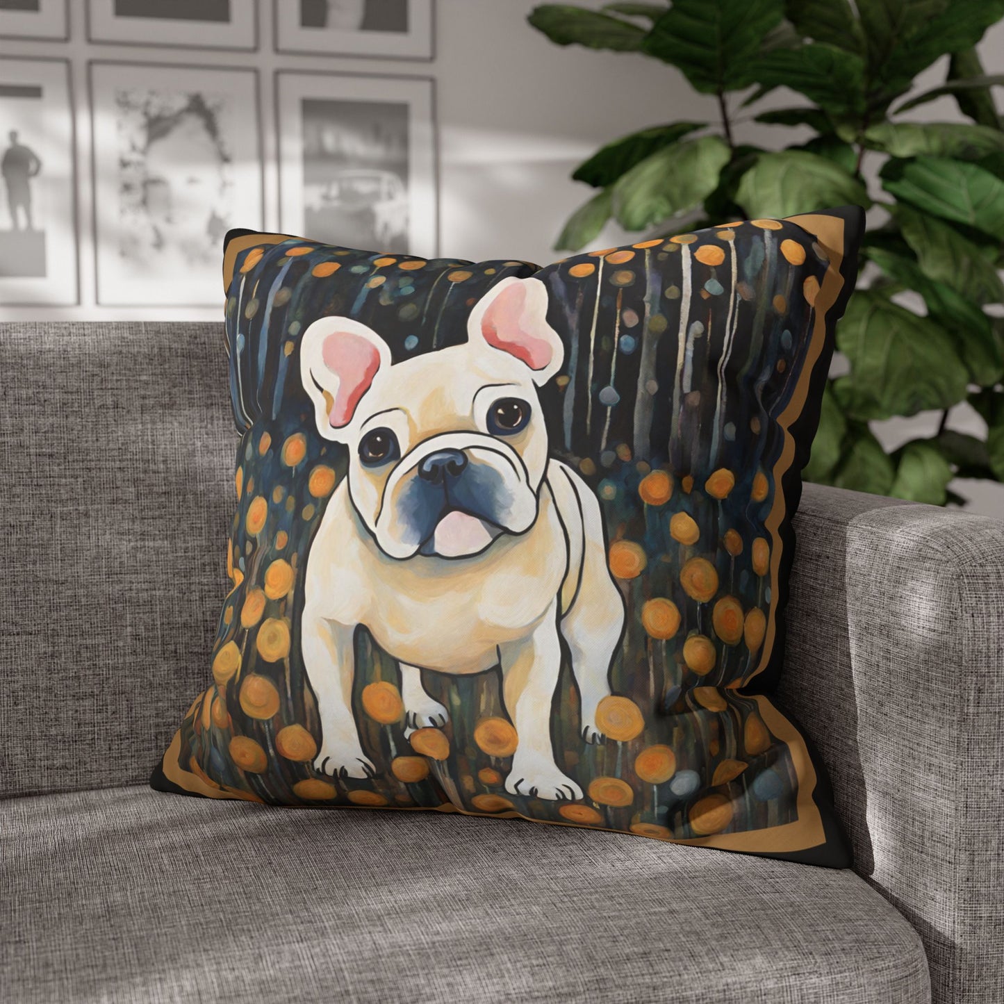 Have a Seat Frenchie Square Poly Canvas Pillowcase