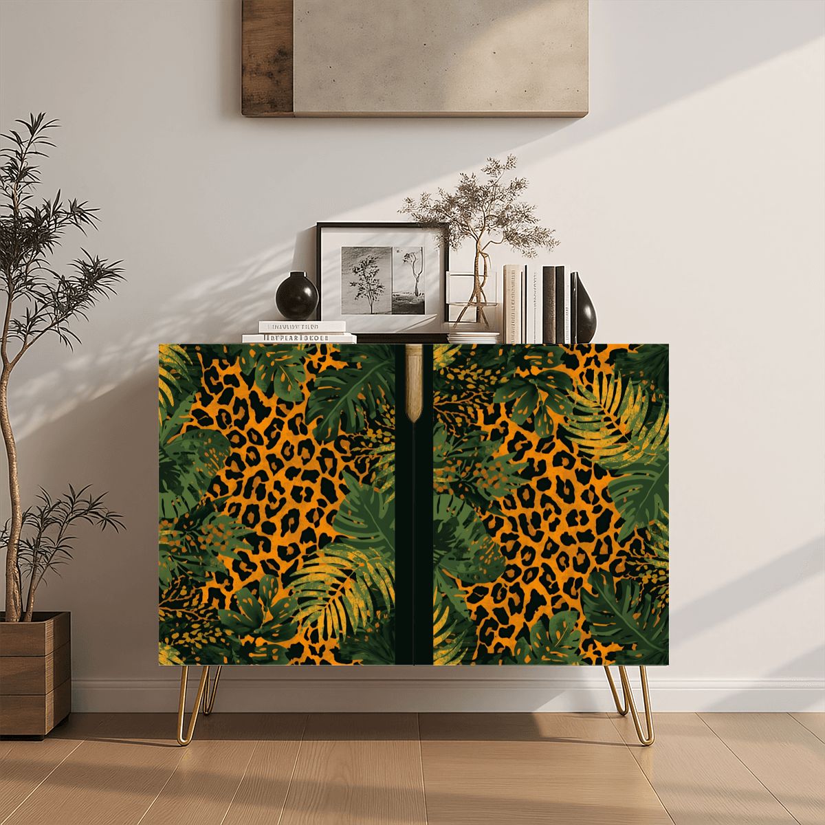 Jungle Leopard Wooden Storage Cabinet (Made in USA)