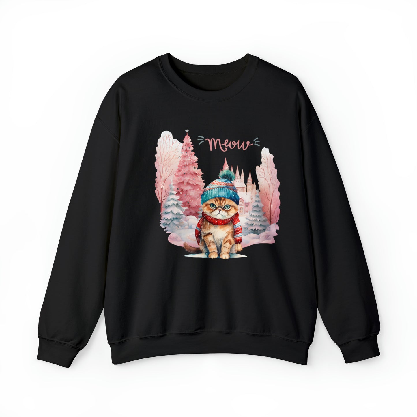 "Meow" Cat in Winter Hat Unisex Heavy Blend™ Crewneck Sweatshirt