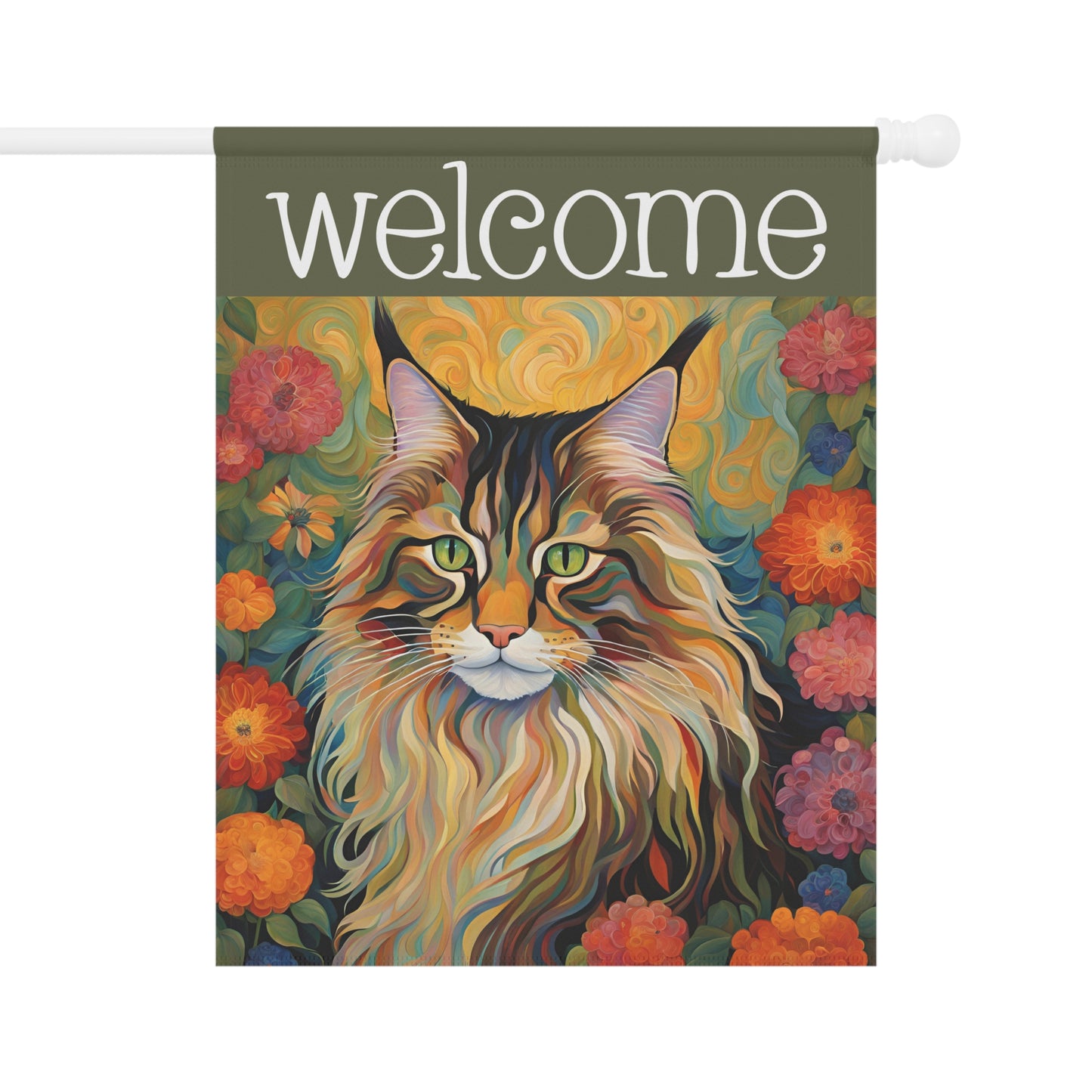 Maine Coon Cat Welcome 2-Sided Garden & House Flag/Banner