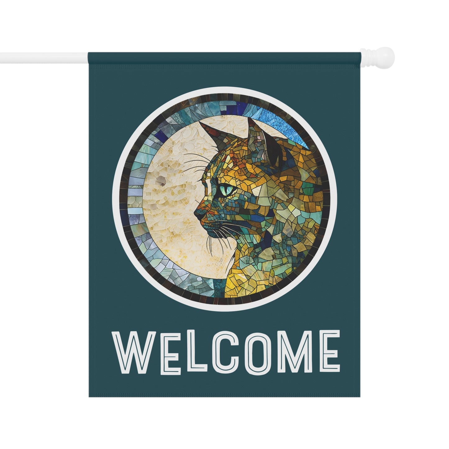 Mosaic Cat Welcome 2-Sided Garden & House Flag/Banner