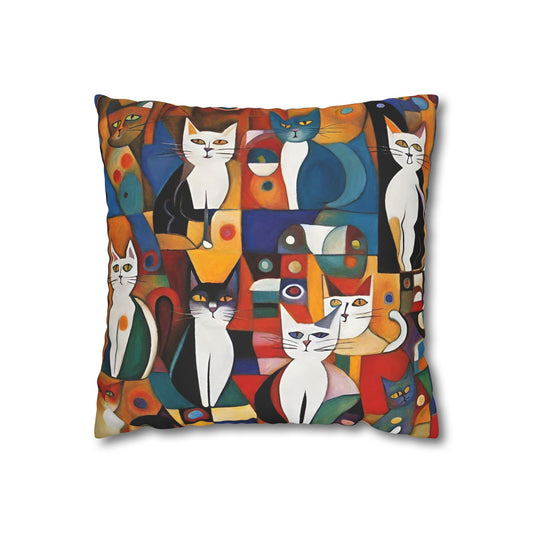 Abstract Cats Square Poly Canvas Pillowcase