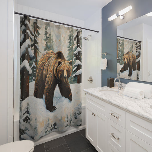 Winter Grizzly Polyester Shower Curtain