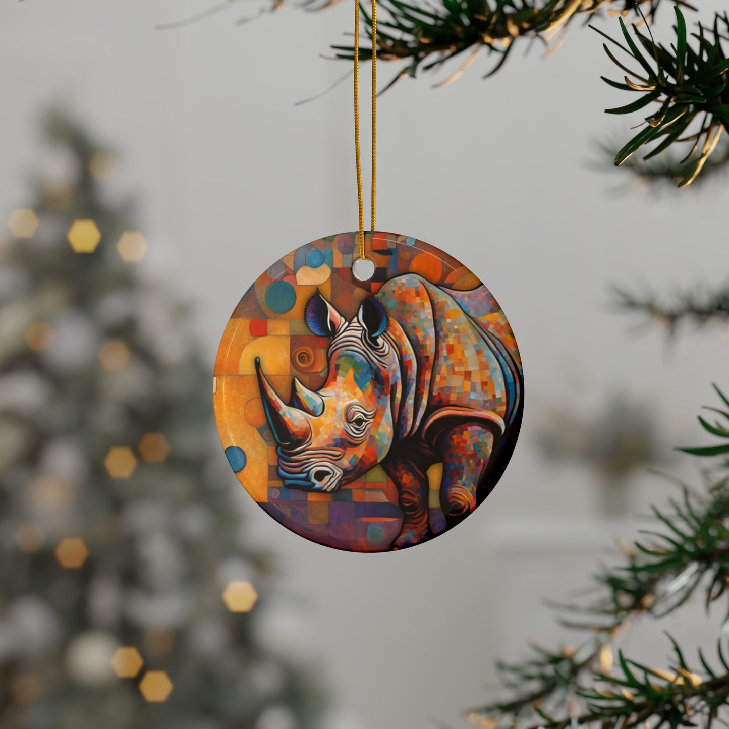 Rhinoceros 3" Ceramic Ornaments, 2-Side Print, (1pc, 10pcs)