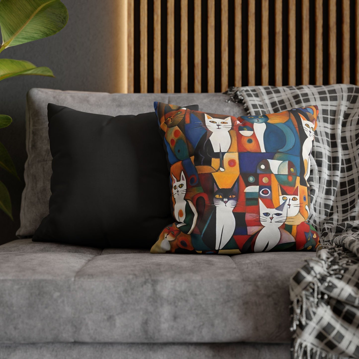 Abstract Cats Square Poly Canvas Pillowcase