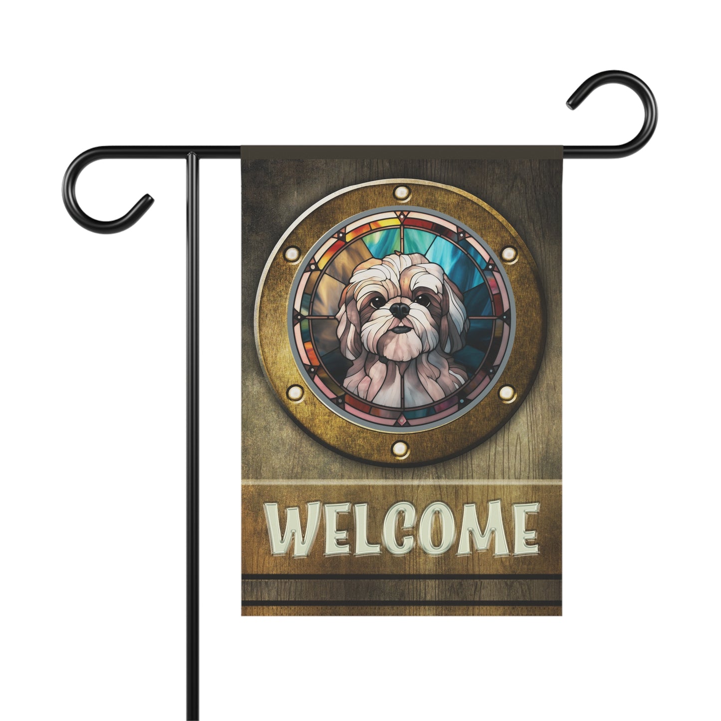 Lhasa Apso in Port Hole Welcome 2-Sided Garden & House Flag/Banner