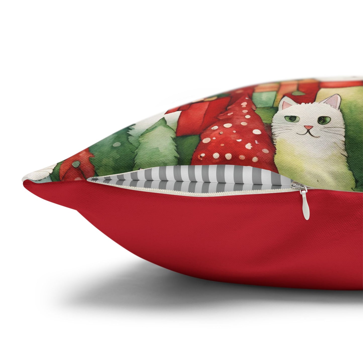 Meowy Christmas Square Poly Canvas Pillowcase