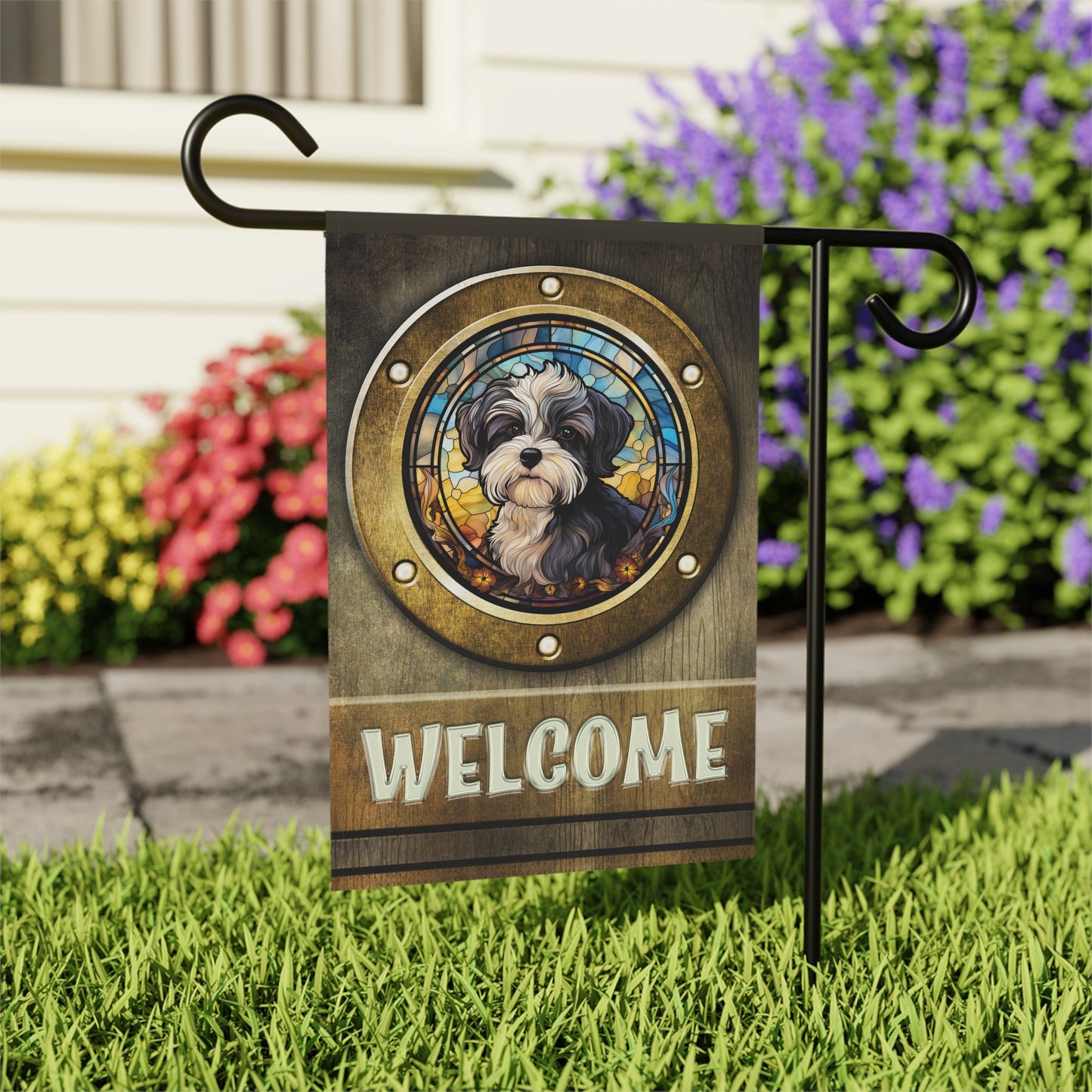 Havanese in Port Hole Welcome 2-Sided Garden & House Flag/Banner