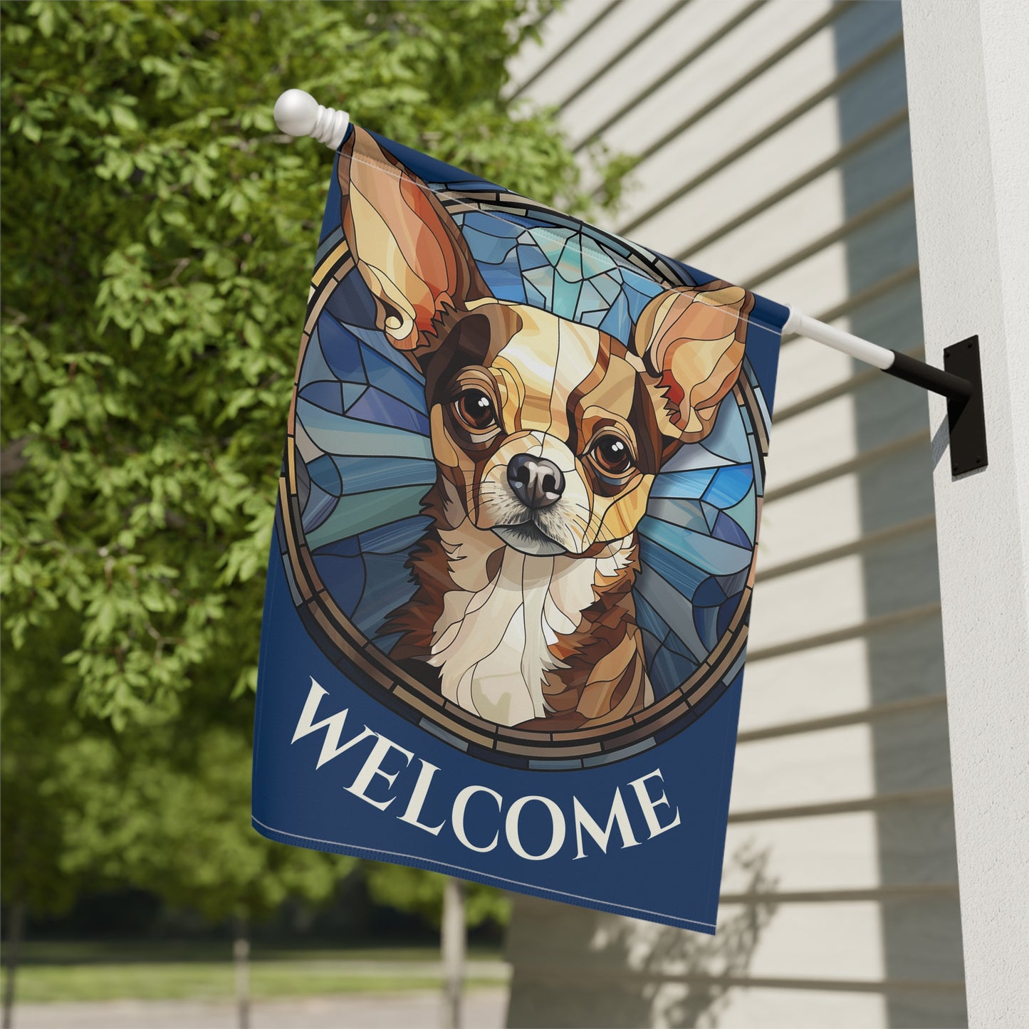 Chihuahua Welcome on Blue 2-Sided Garden & House Flag/Banner