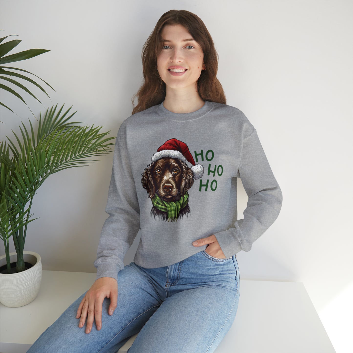 Ho Ho Ho Ready For Christmas Cute Dog Unisex Heavy Blend™ Crewneck Sweatshirt