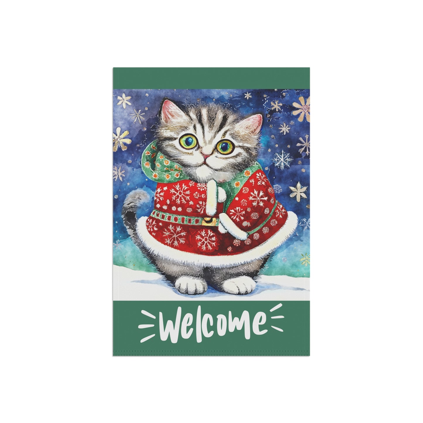 Welcome Whiskers Christmas Cat 2-Sided Garden & House Flag/Banner