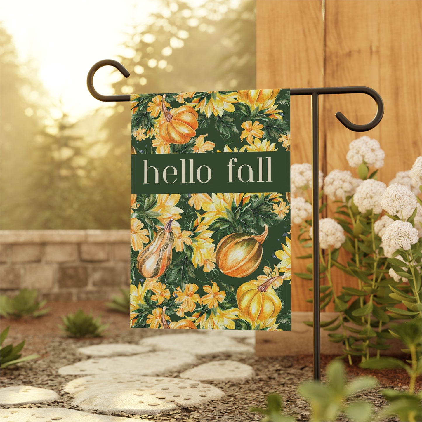 Hello Fall Squash & Flowers 2-Sided Garden & House Banner