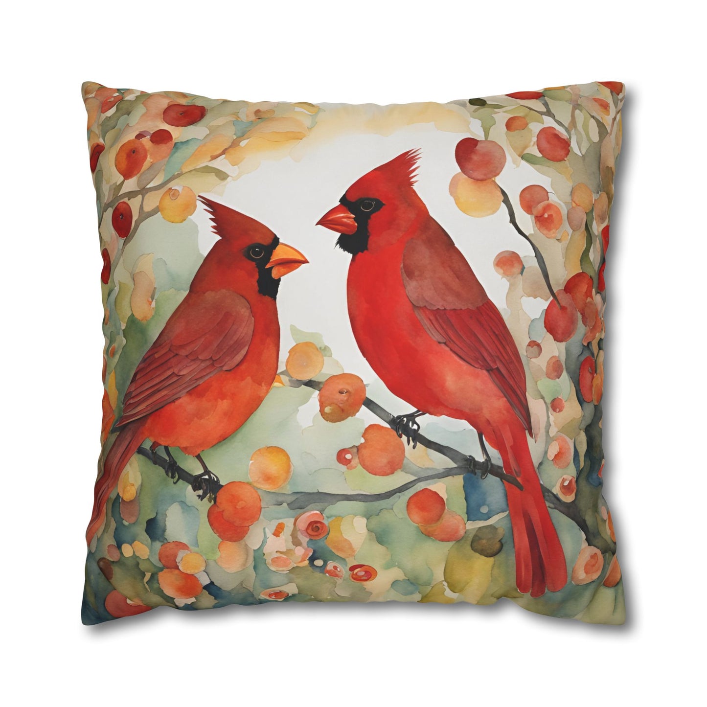 Autumn Cardinals Square Poly Canvas Pillowcase