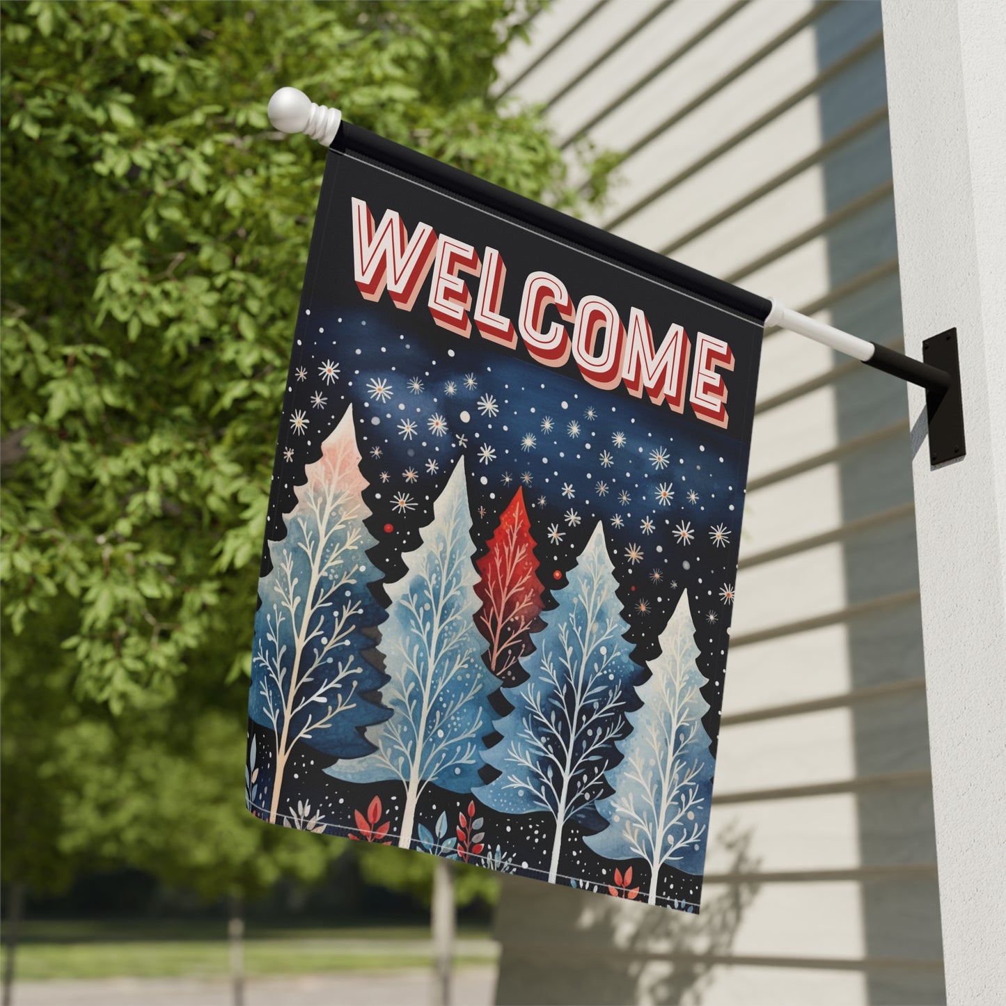 Nordic Forest Welcome 2-Sided Garden & House Flag/Banner