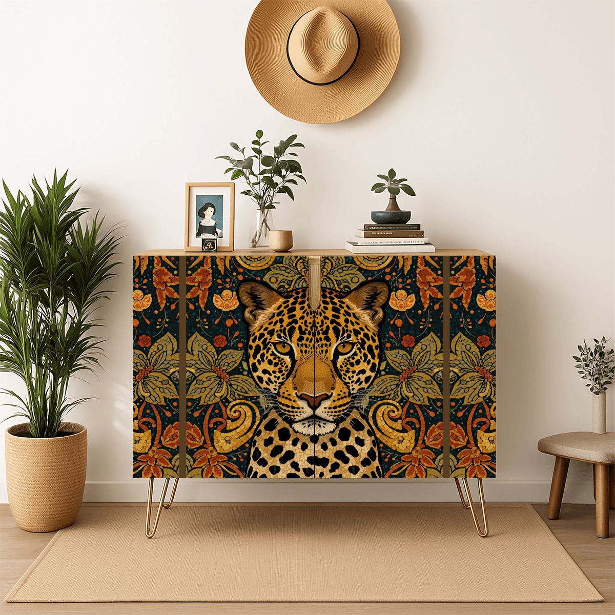 Leopard Art Wooden Storage Cabinet (Made in USA)