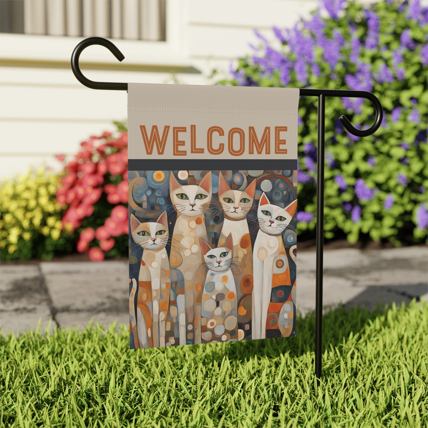 Feline Family Welcome 2-Sided Garden & House Flag/Banner