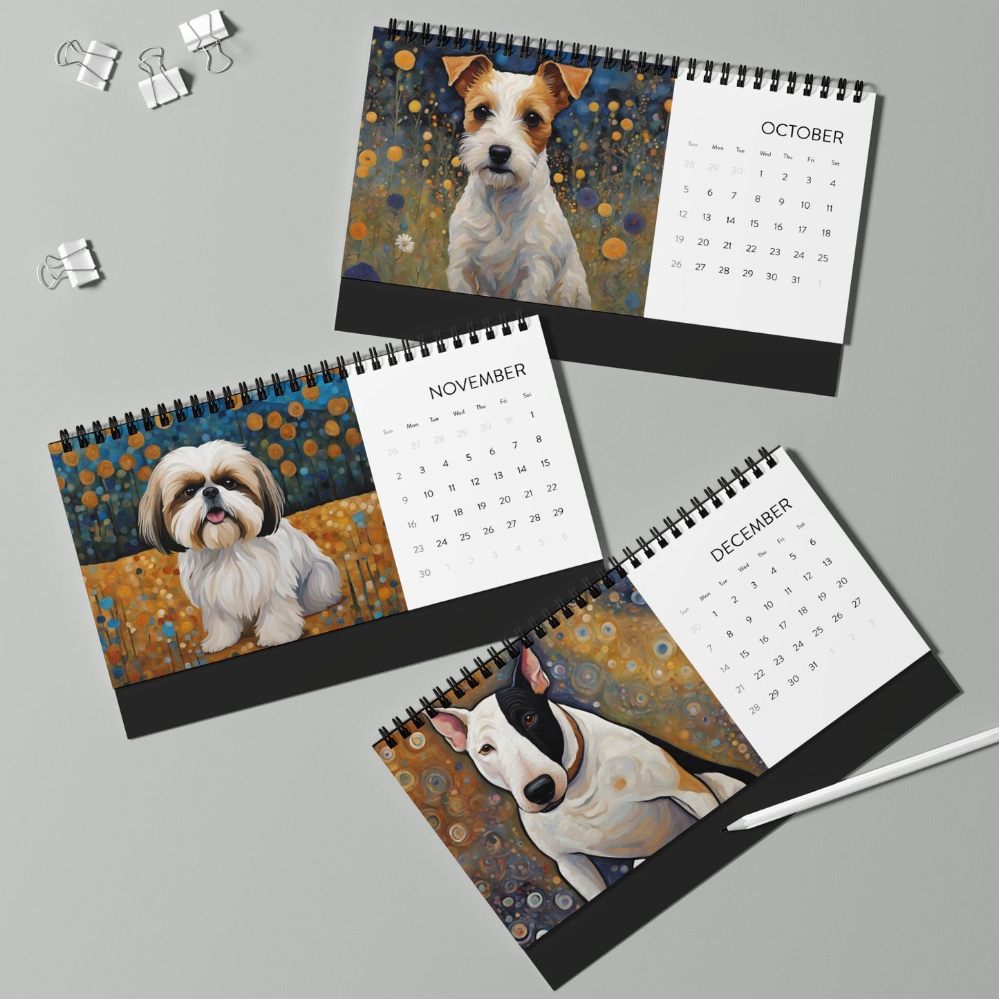 Dogs in White 2025 Desktop Calendar