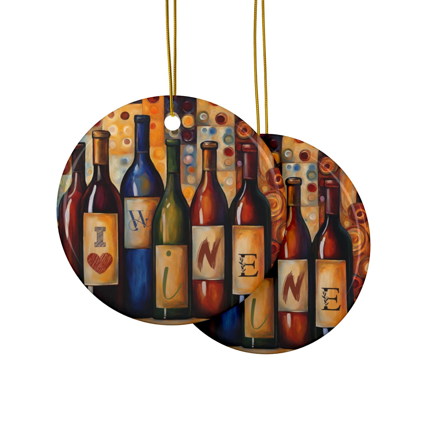 I Love Wine 3" Ceramic Ornaments, 2-Side Print, (1pc, 10pcs)