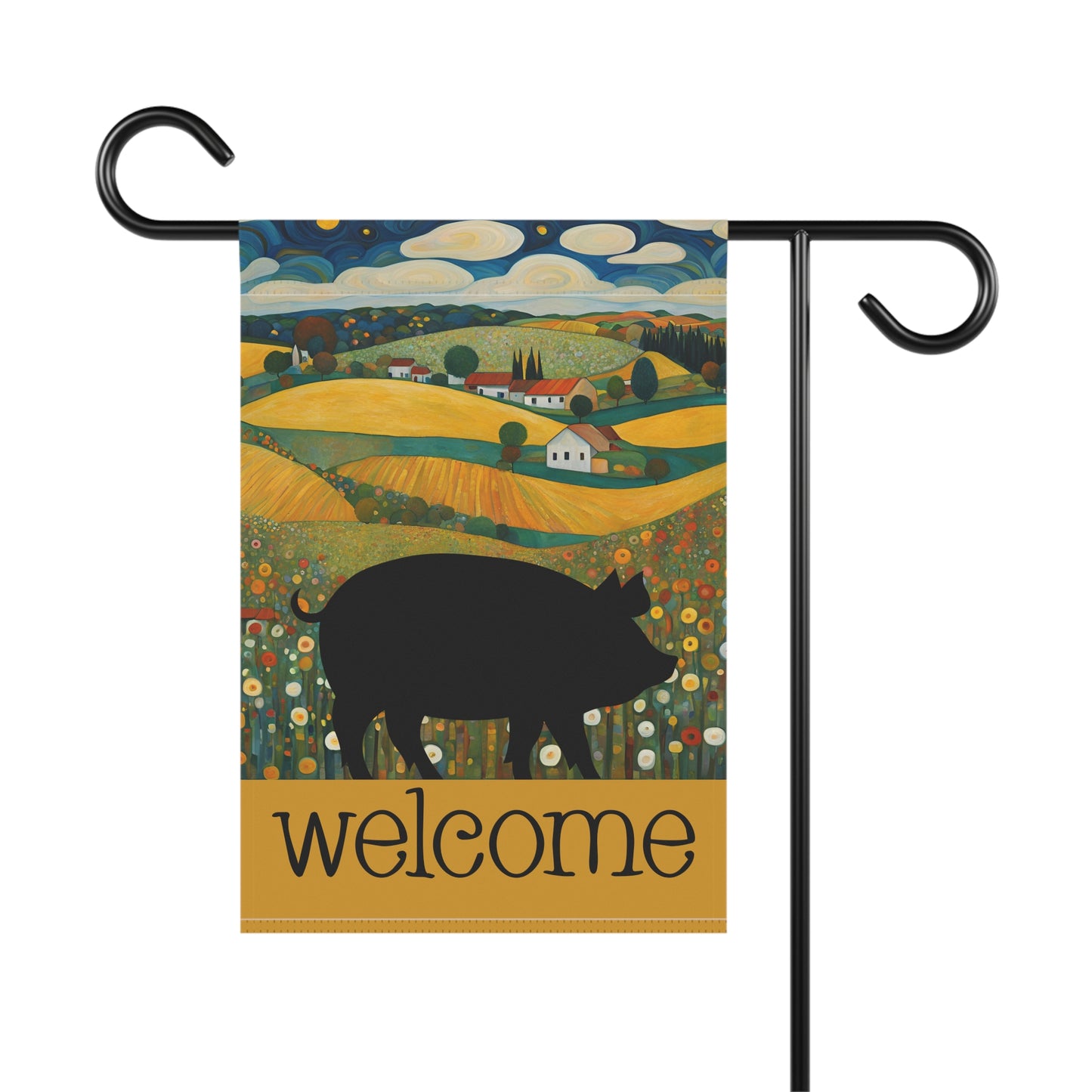 Pig Silhouette Welcome 2-Sided Garden & House Flag/Banner