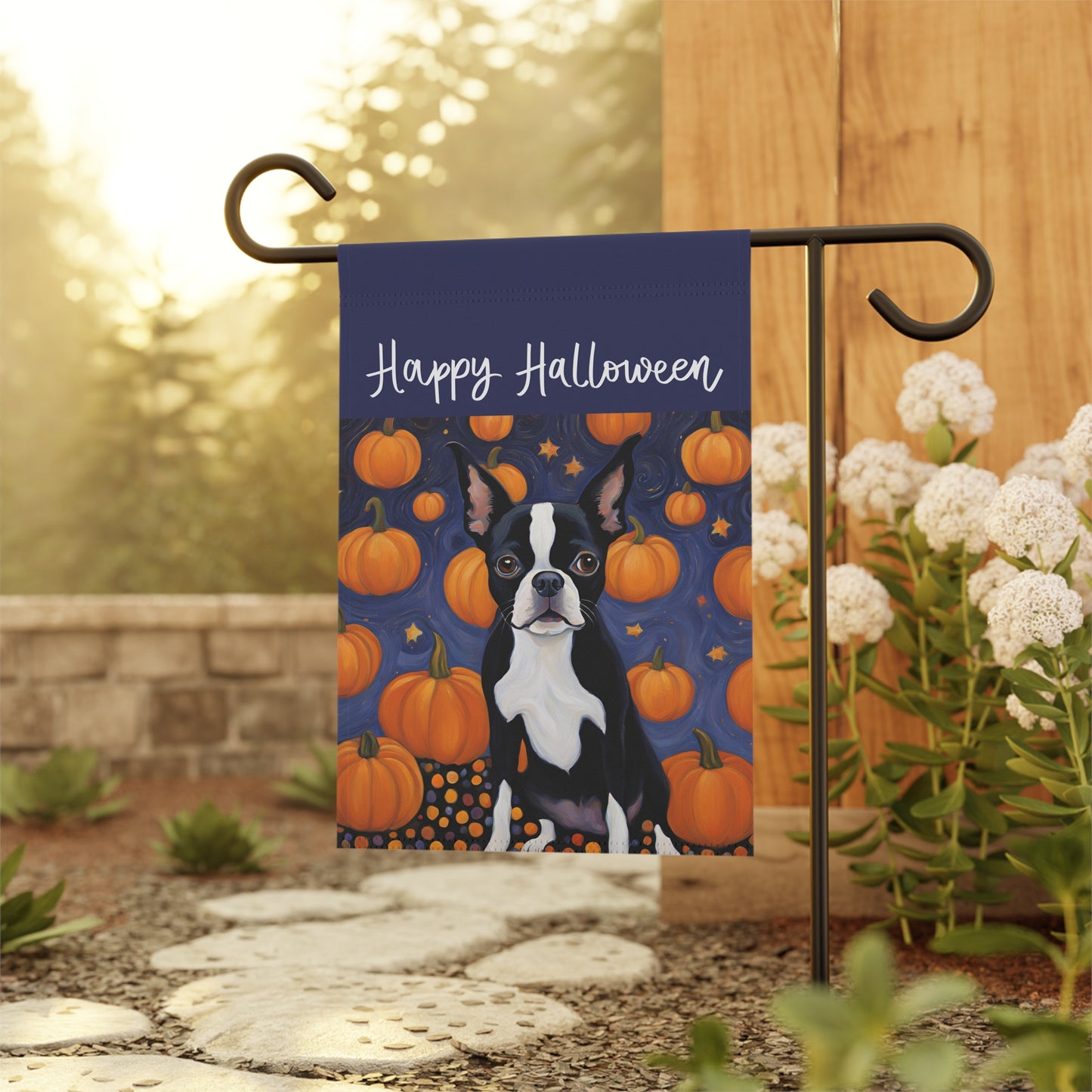 Boston Terrier Happy Halloween 2-Sided Garden & House Flag/Banner