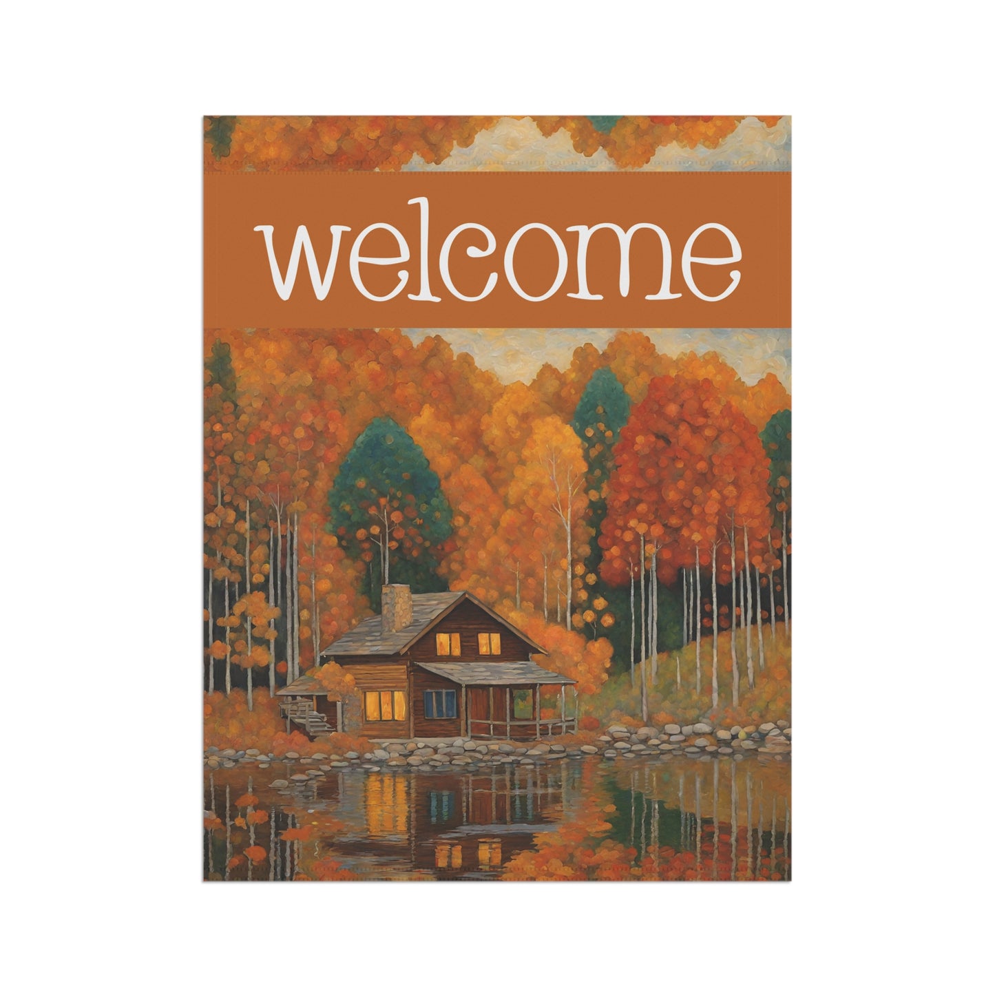 Autumn Cabin Welcome 2-Sided Garden & House Flag/Banner