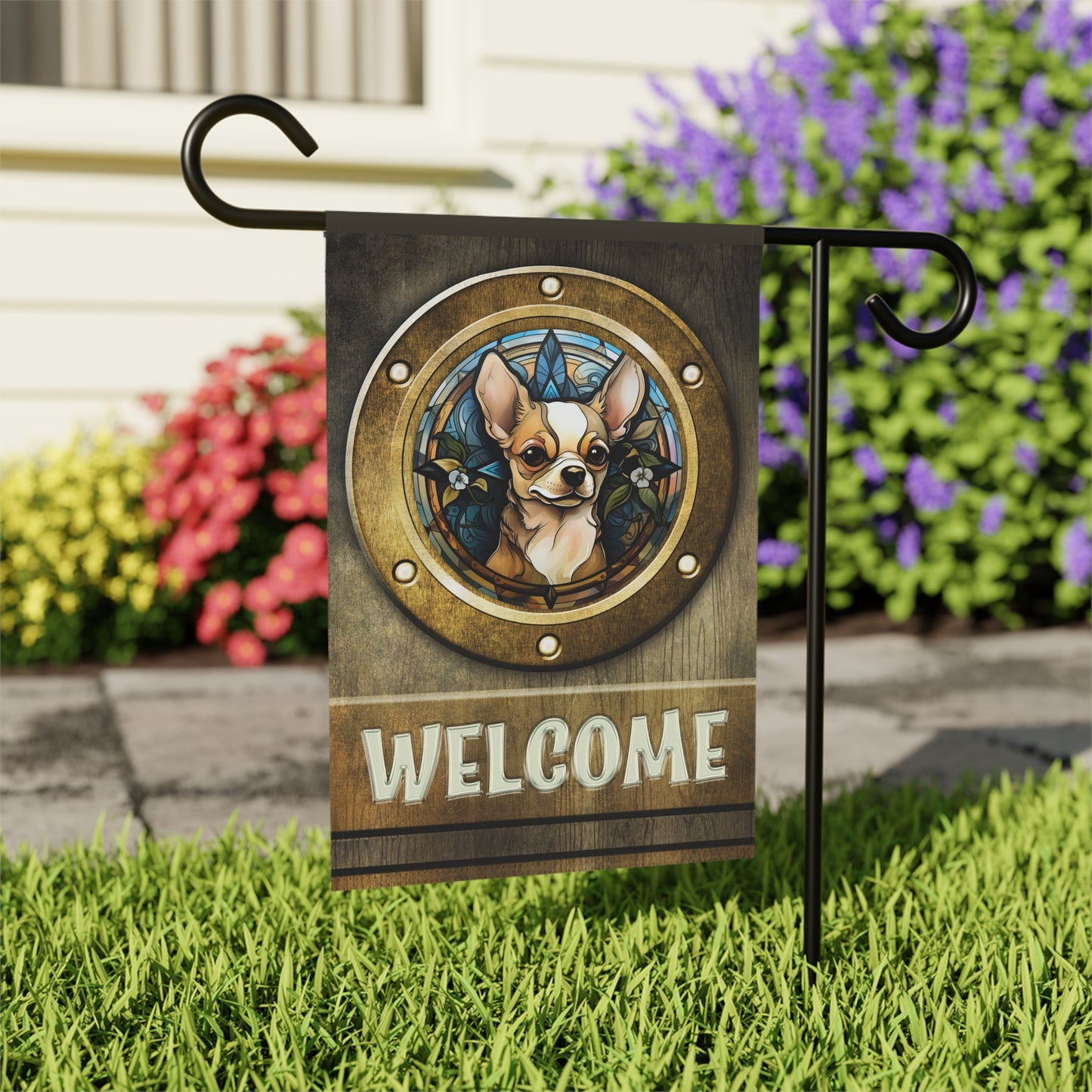 Chihuahua in Port Hole Welcome 2-Sided Garden & House Flag/Banner