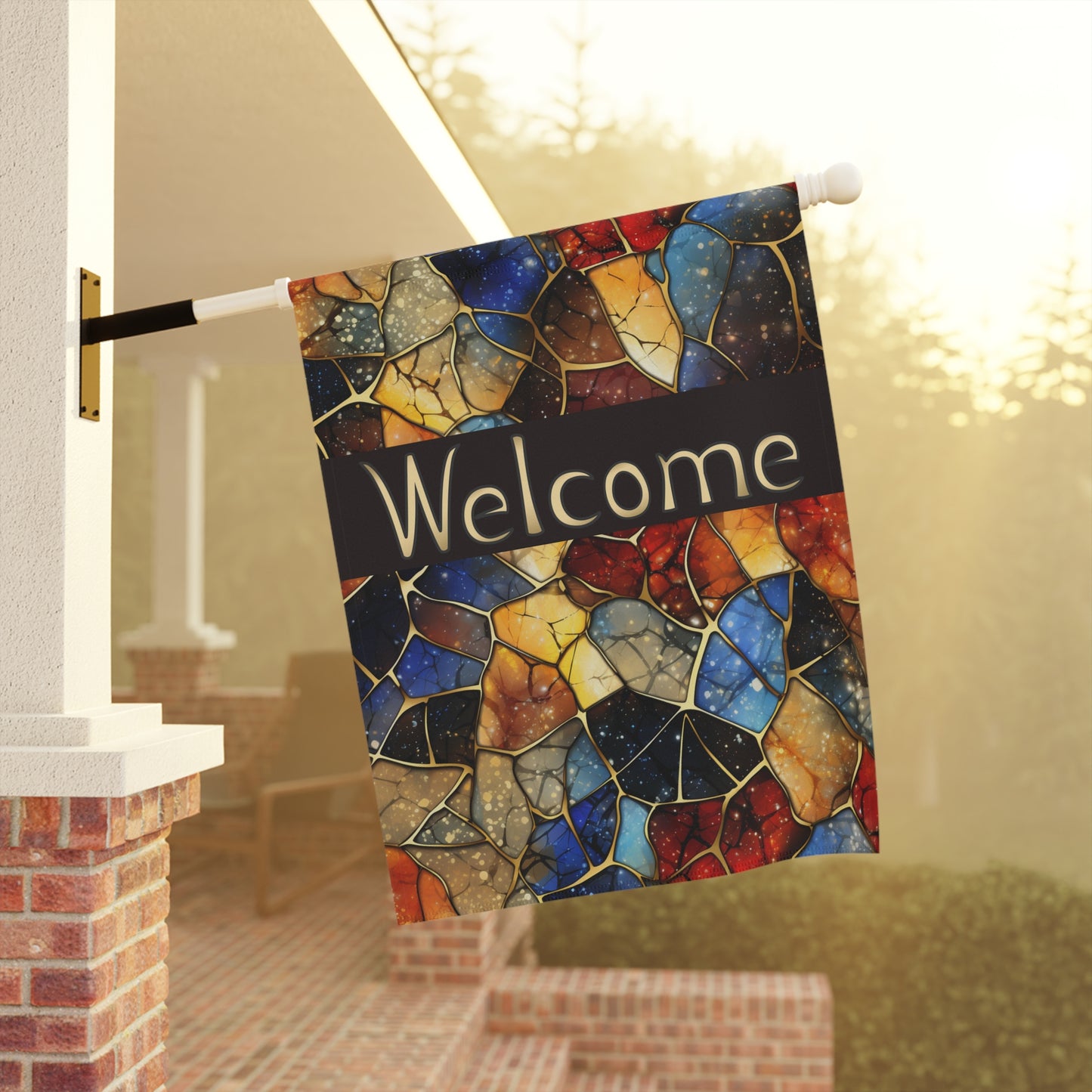 Rich Colors Stained Glass Welcome 2-Sided Garden & House Banner