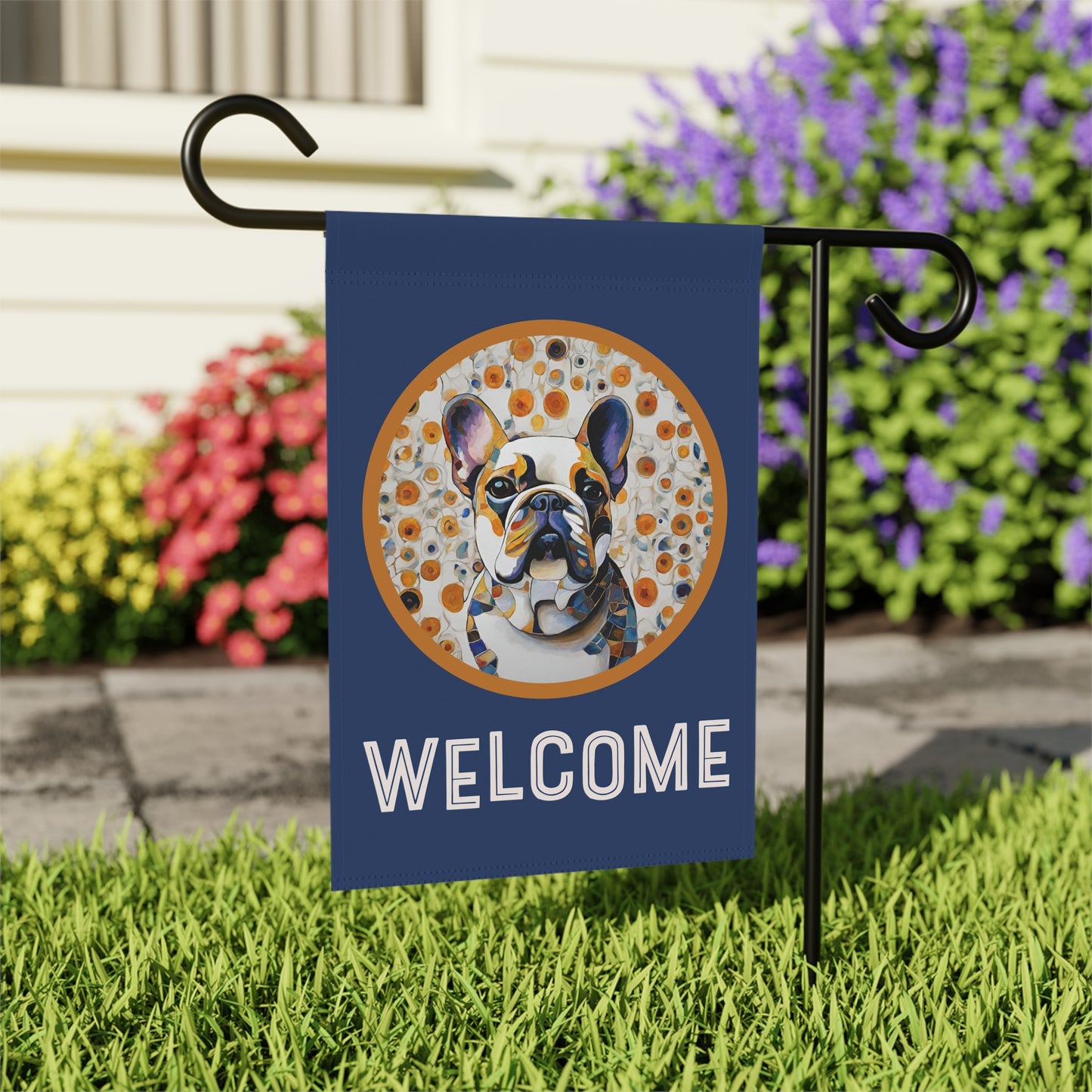 French Bulldog Art Welcome 2-Sided Garden & House Flag/Banner