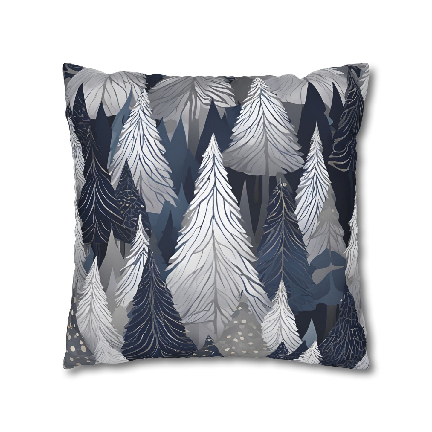 Navy Modern Trees Square Poly Canvas Pillowcase