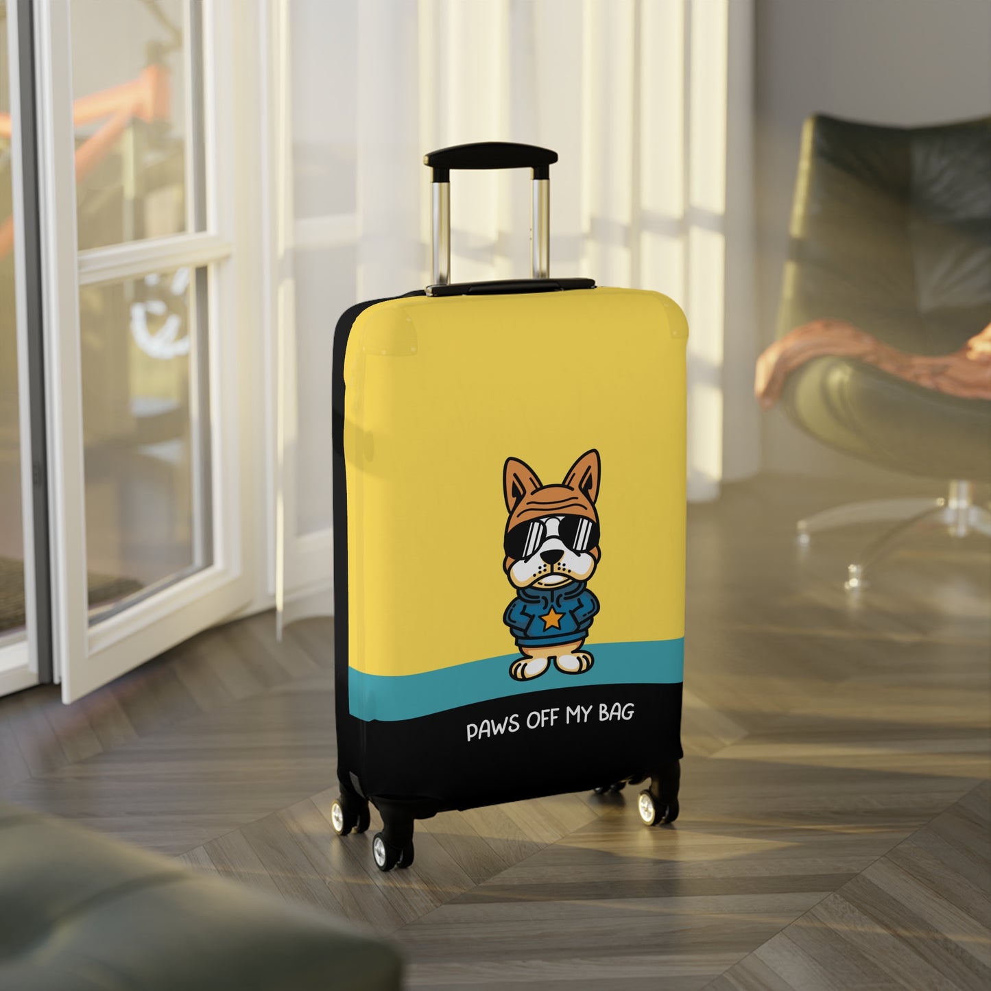 Dog in Glasses on Yellow Paws Off My Bag Luggage Cover