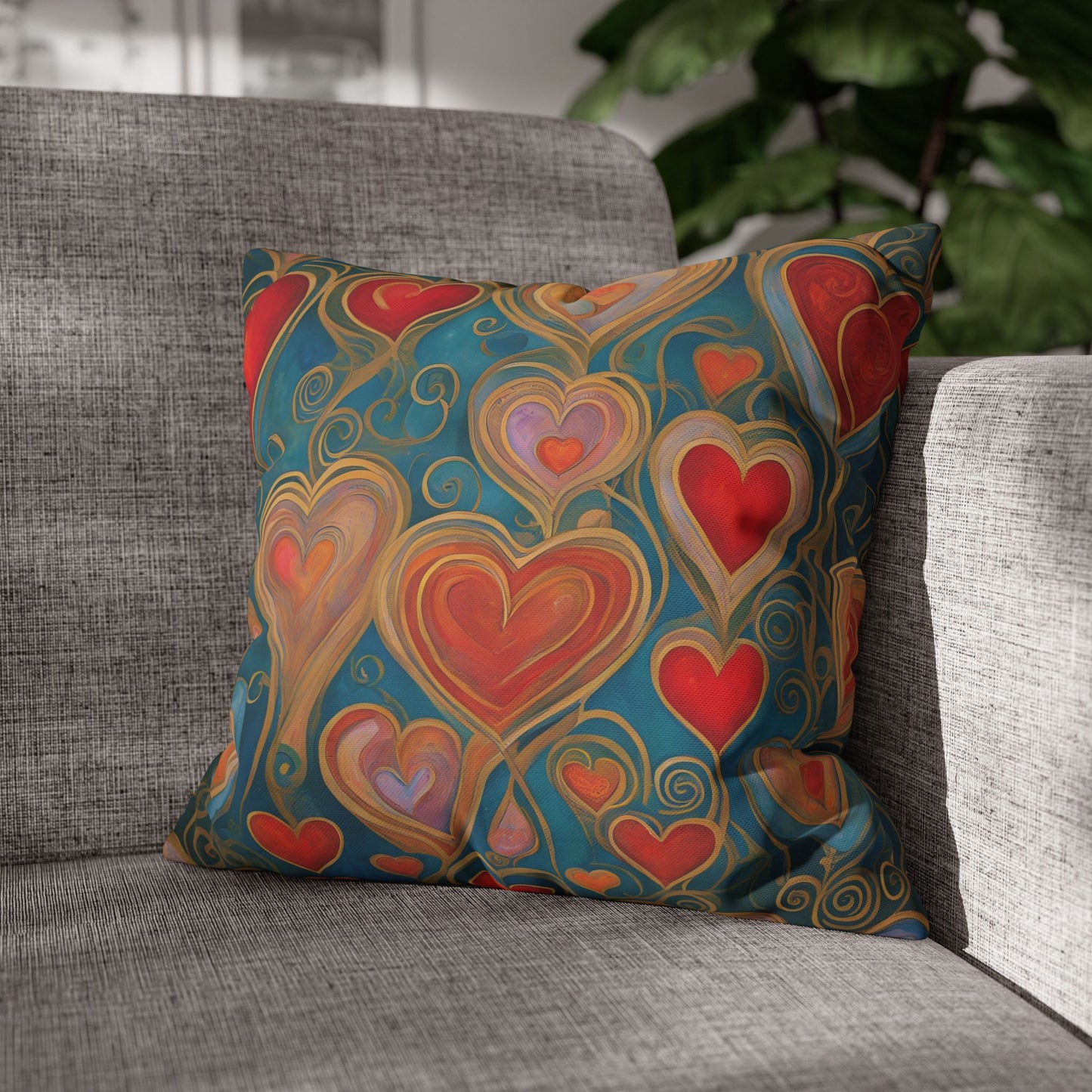 Many Hearts Square Poly Canvas Pillowcase