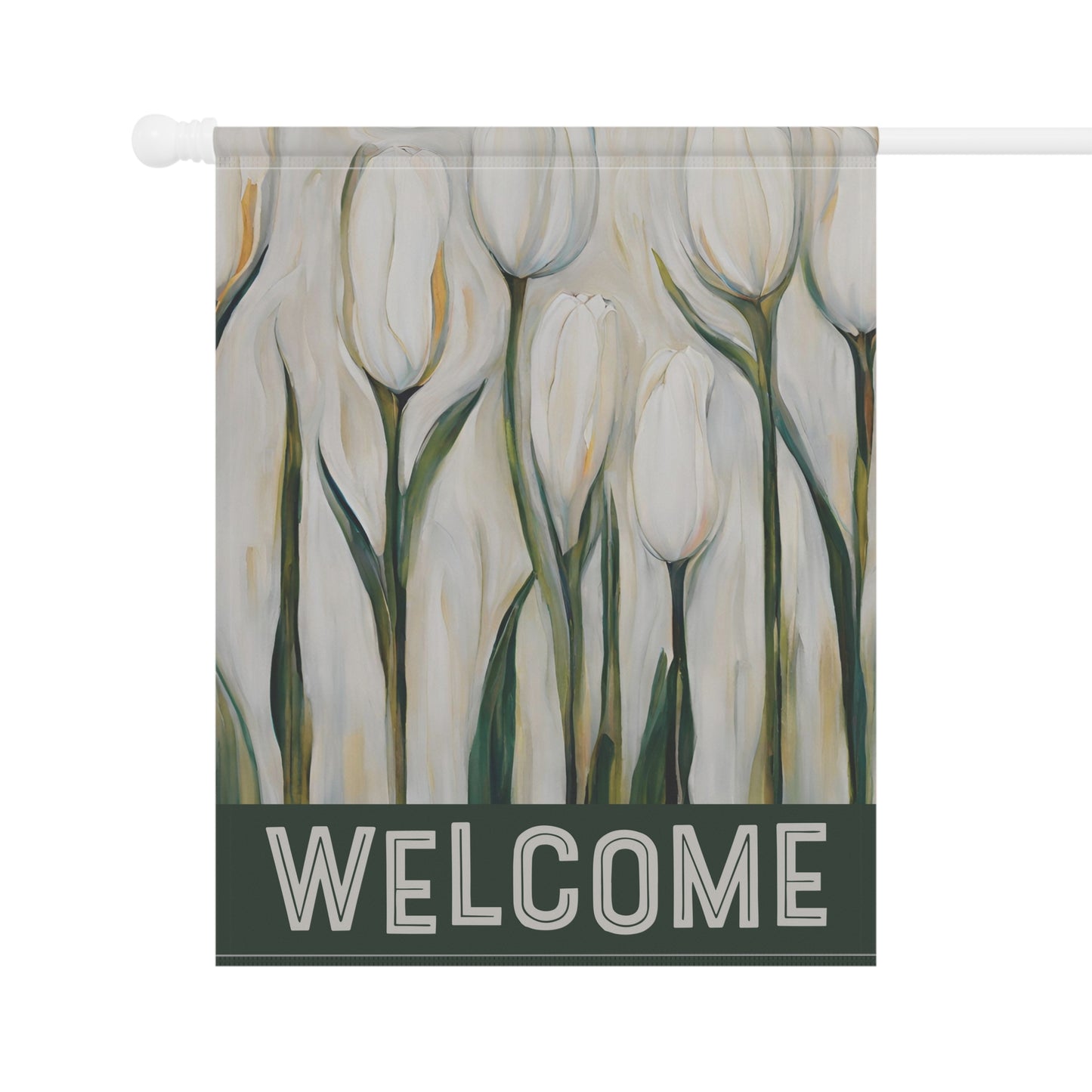 White Tulips Welcome 2-Sided Garden & House Flag/Banner