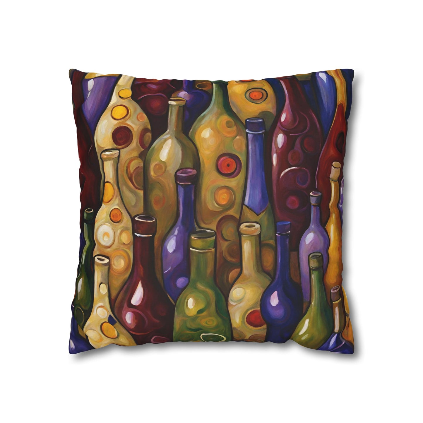 Wine Bottles Square Poly Canvas Pillowcase