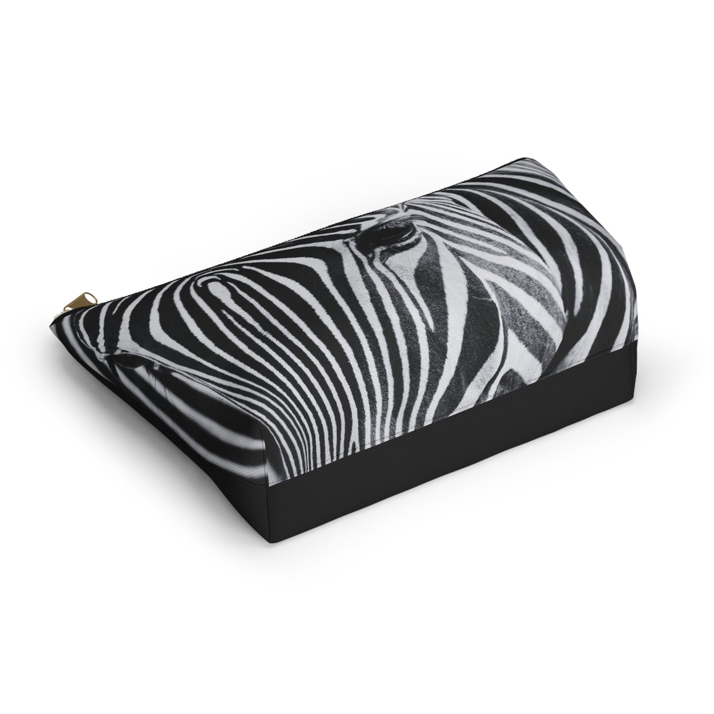 Zebra Closeup Black & White Makeup Zipper Accessory Pouch w T-bottom