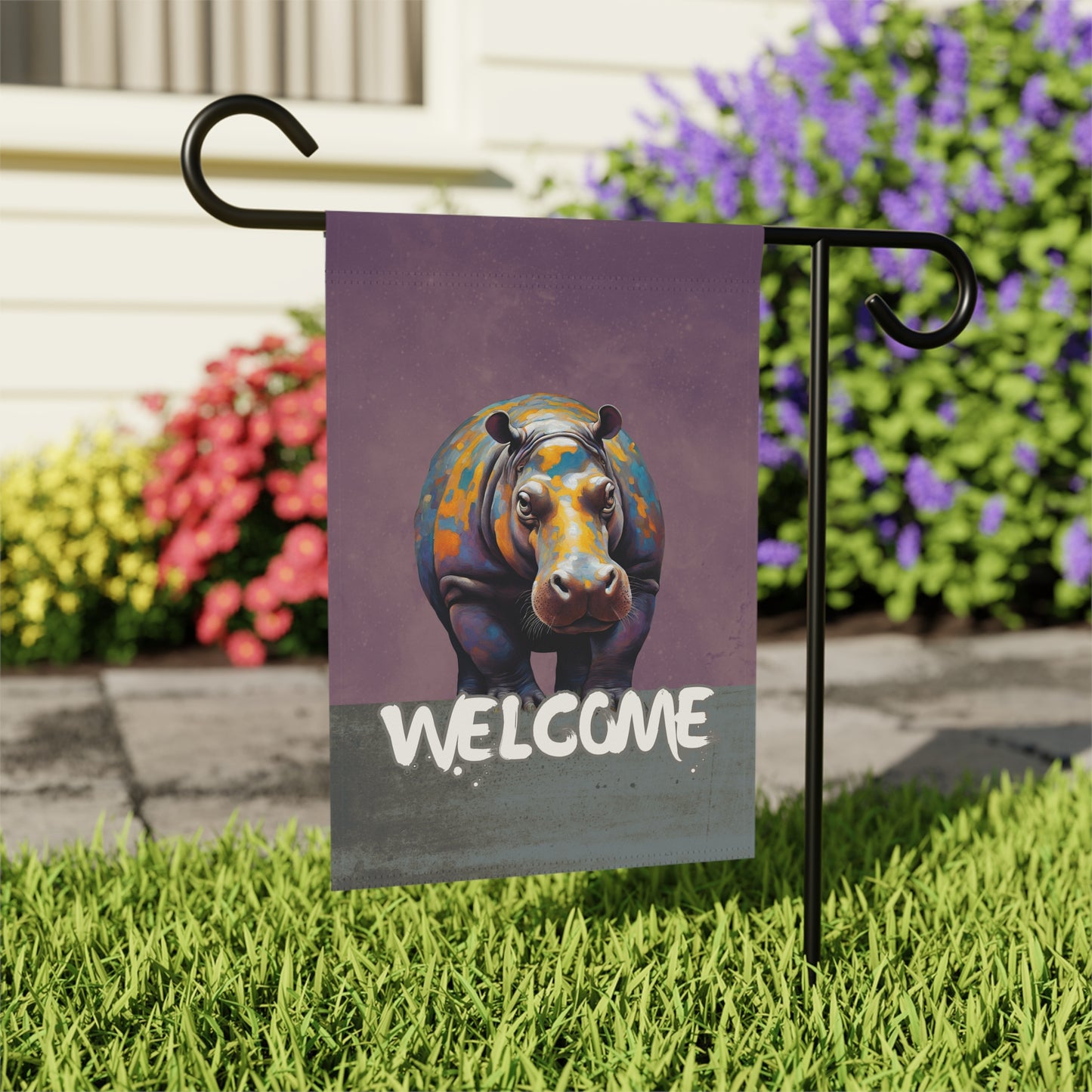 Hippo Welcome 2-Sided Garden & House Flag/Banner