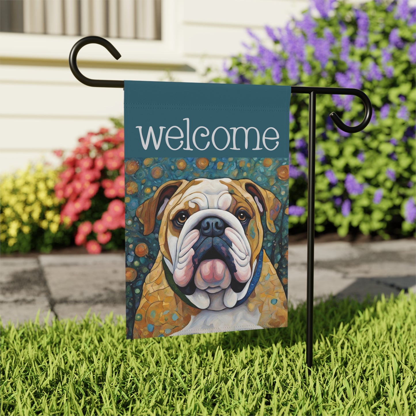 English Bulldog Welcome 2-Sided Garden & House Flag/Banner