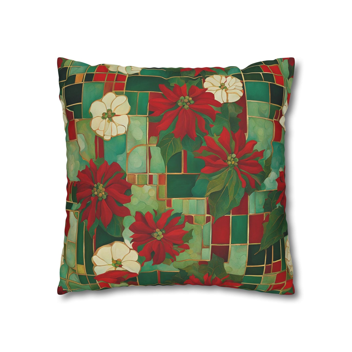 Jo's Poinsettias Square Poly Canvas Pillowcase