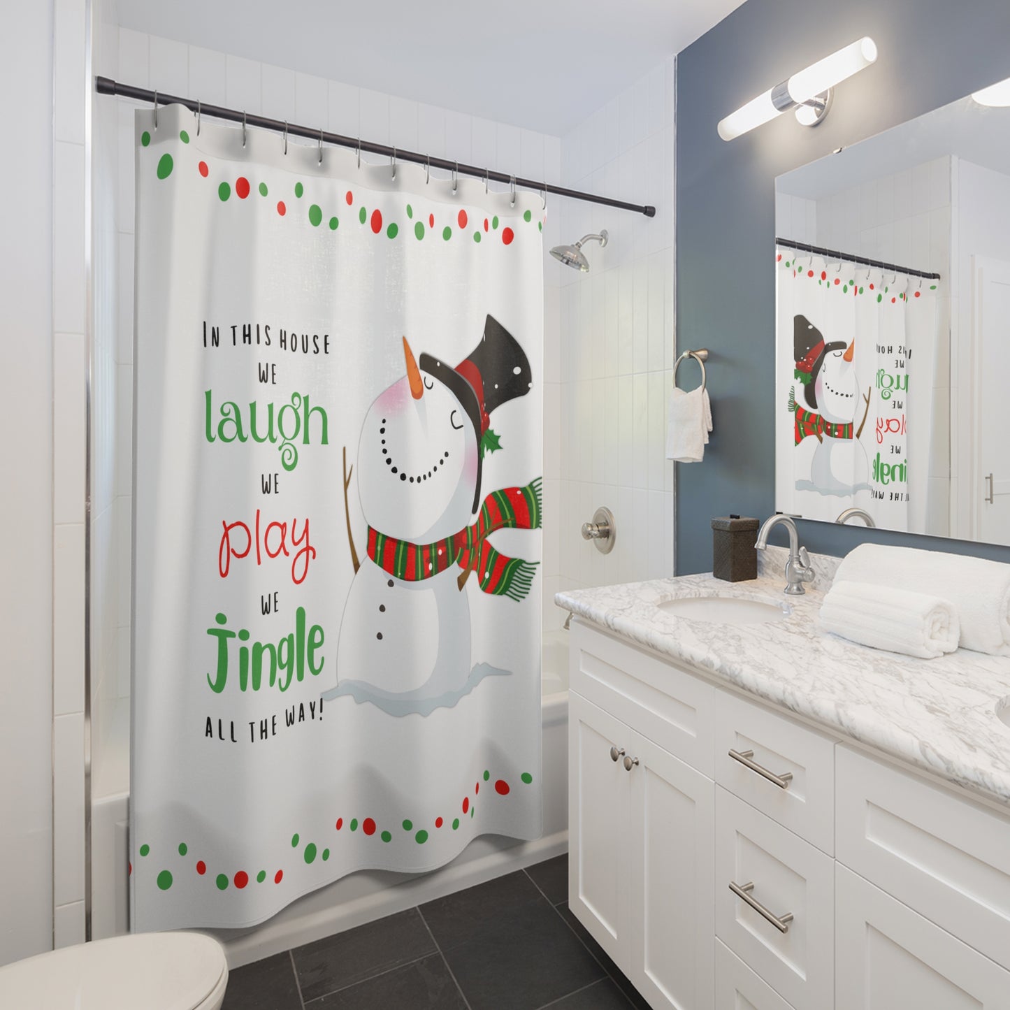 Laugh Play Jingle Snowman Polyester Shower Curtain