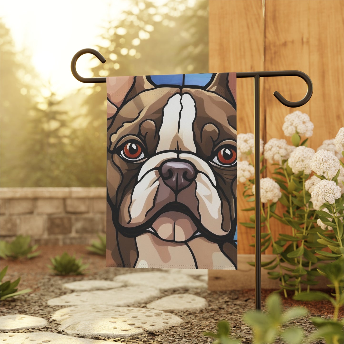 Boston Terrier Face Stained Glass 2-Sided Garden & House Flag/Banner