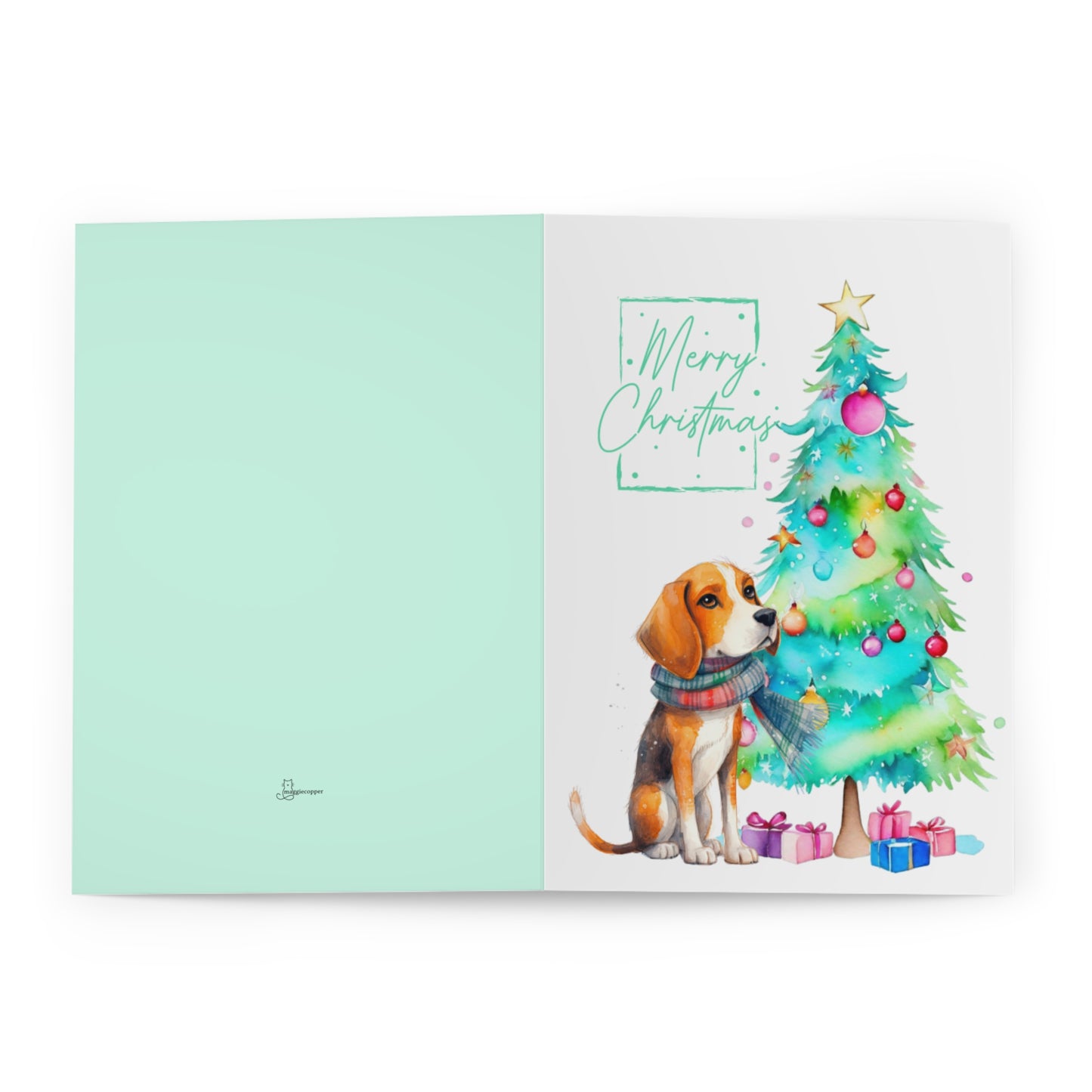 Beagle Merry Christmas Tree Cards (5 Pack Blank Inside)