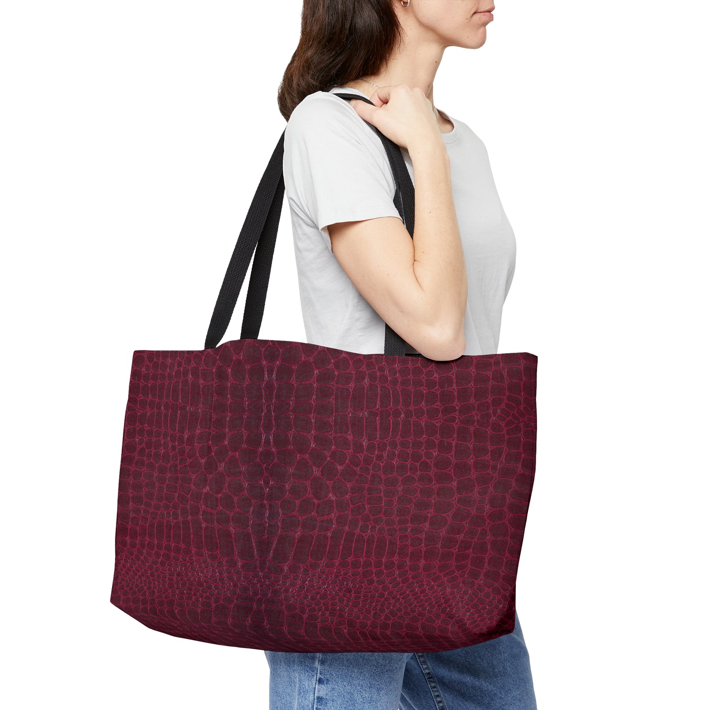 Faux Crocodile Leather in Burgundy Weekender Tote Bag